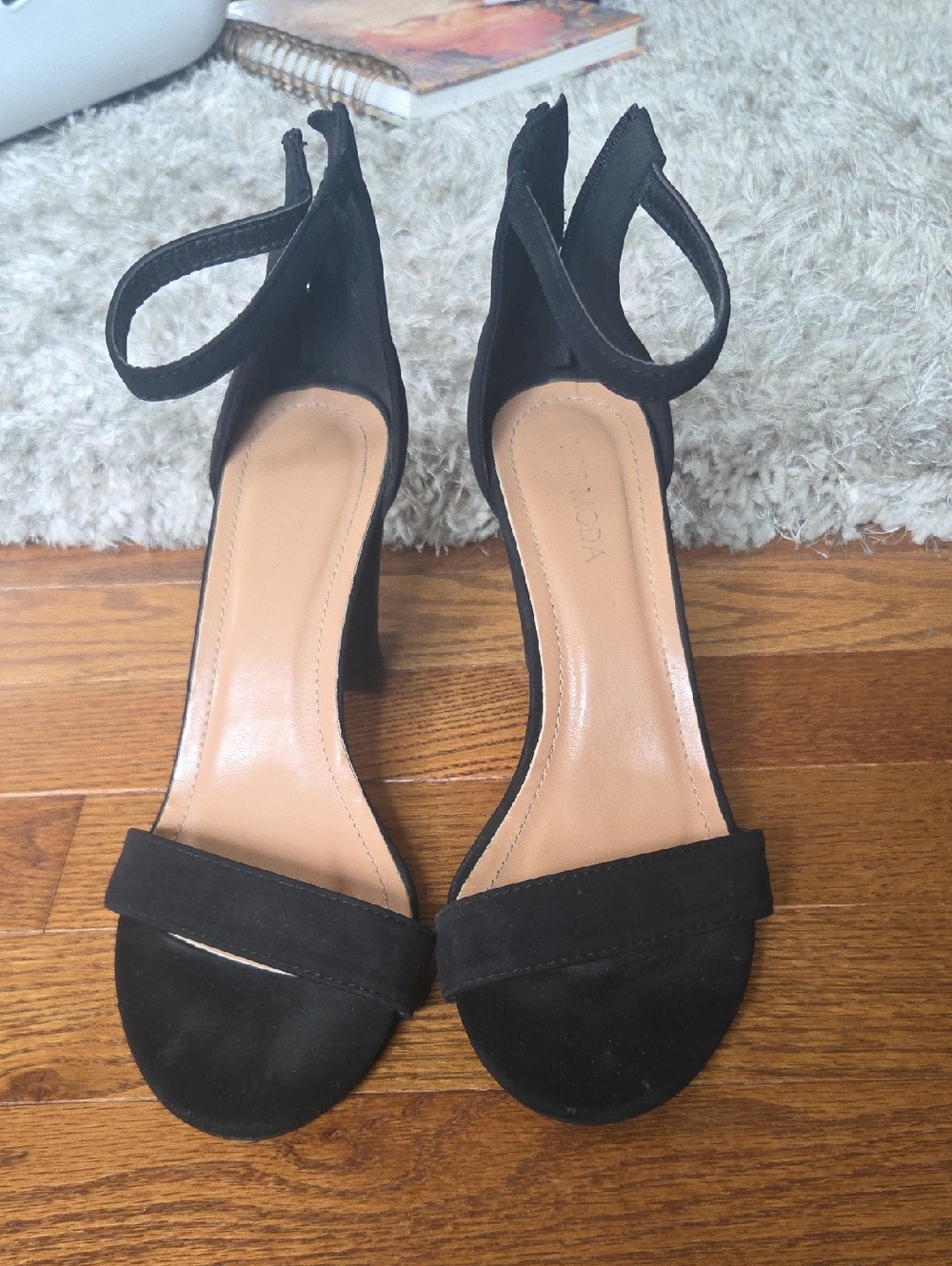 TOP Moda Black Suede Open-Toe Ankle-Strap Heels